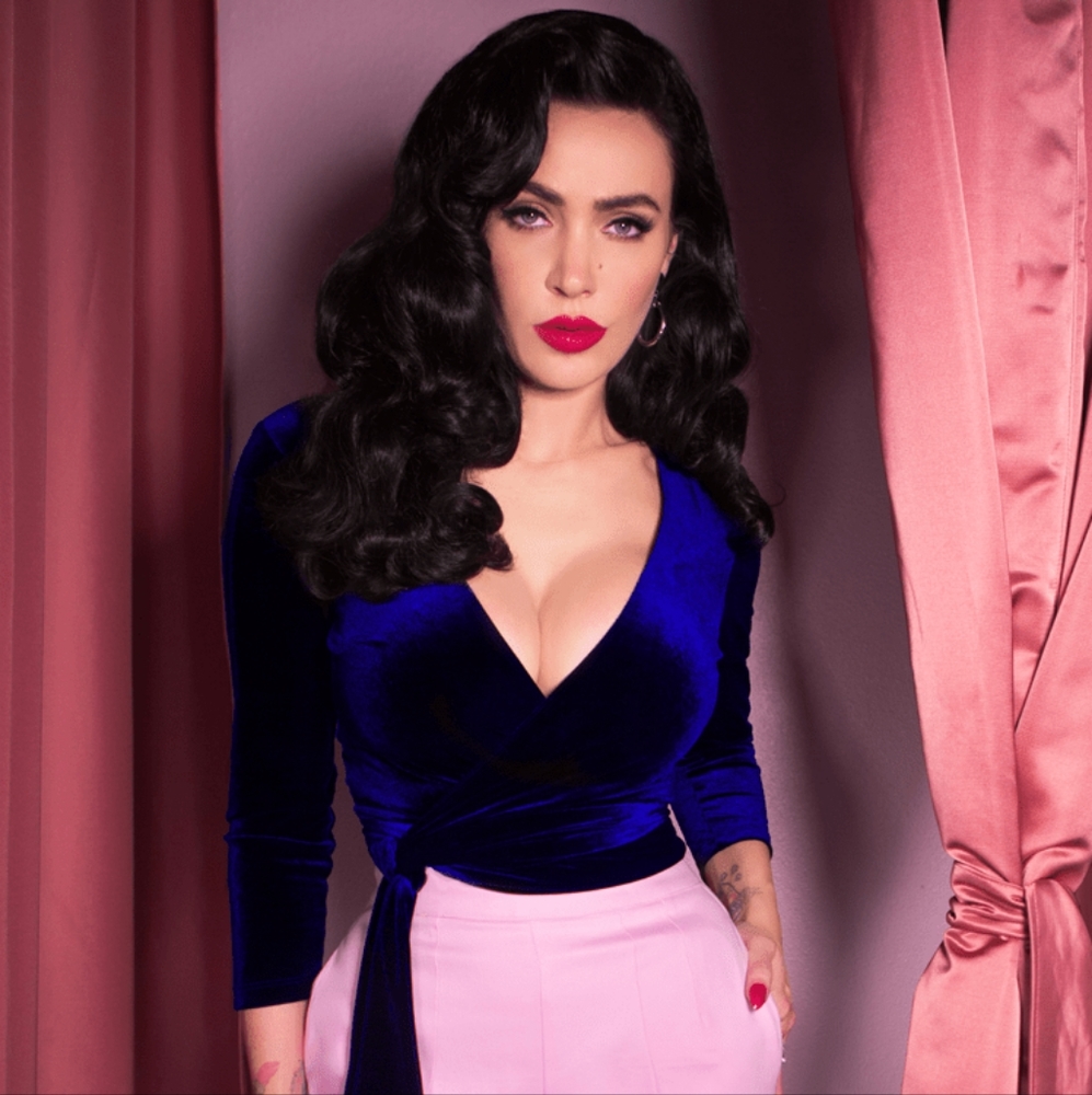 Micheline Pitt royal blue wrap top
